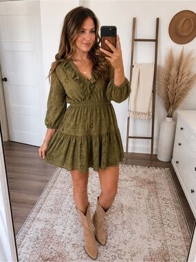 ANN TAYLOR Olive Tiered Babydoll Mini Dress Size 6